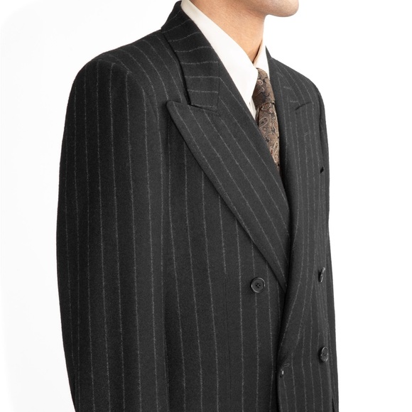 *(22) Steel Men's Charcoal Pinstripe Double-Breasted Vintage Blazer - Picture 2 of 8